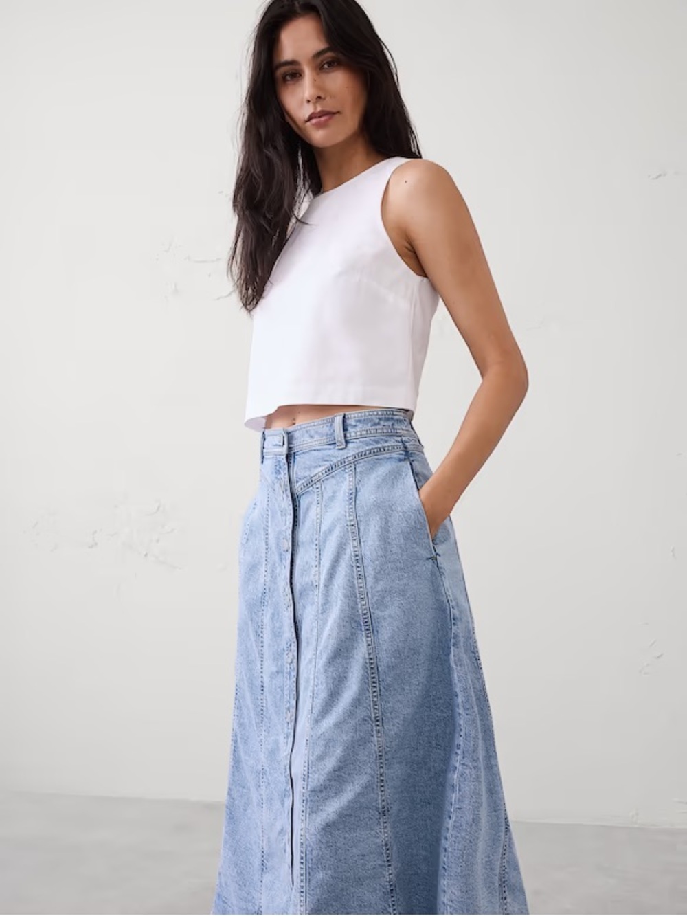 Banana Republic Light Blue A-Line Button-Front Denim Skirt - Picture 2 of 4